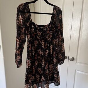 Black Floral Long Sleeve Mini Dress